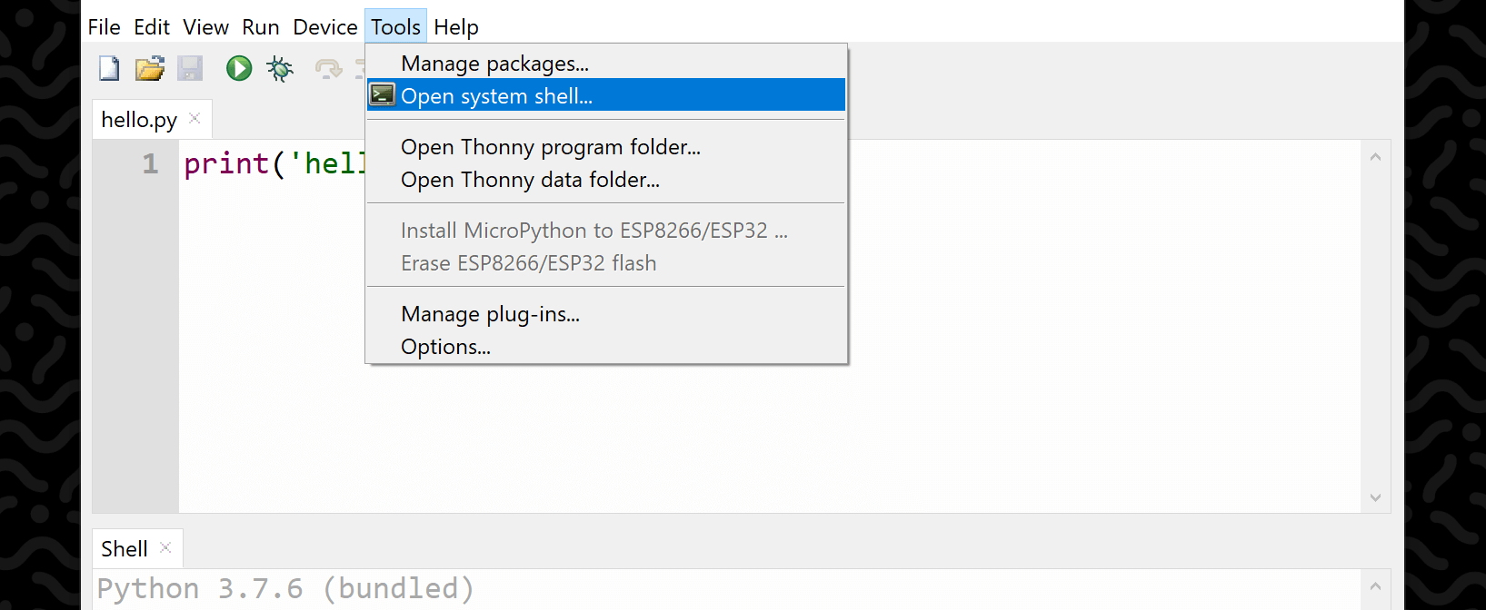 run thonny virtual environment